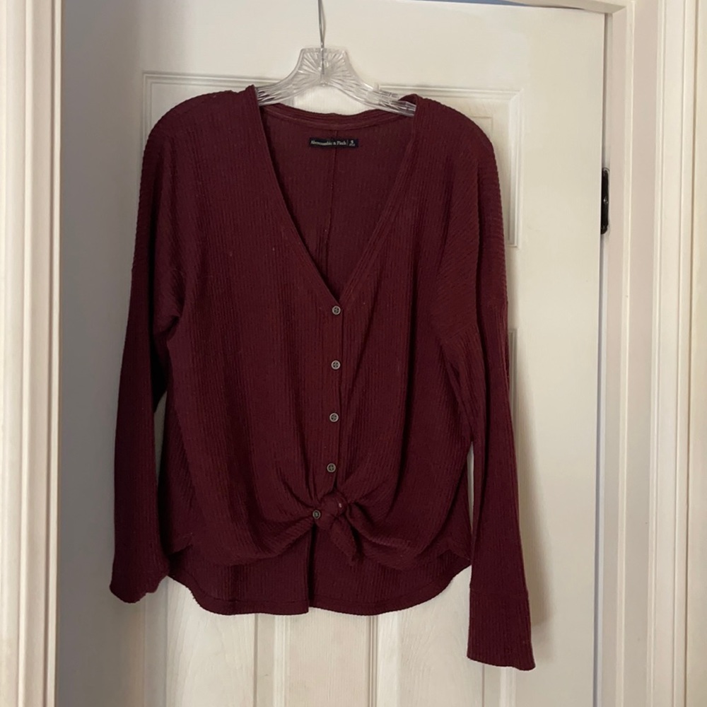Maroon long sleeve top with tie